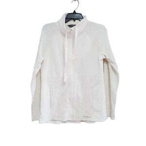 Eddie Bauer  Full Zip Jacket Womens Large Beige Mock Neck Long Sleeve